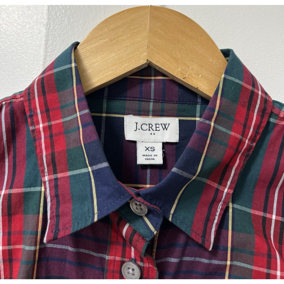 J Crew Womens Lightweight Plaid Cotton Button Up Shirt Size XS Navy Red Preppy - Picture 4 of 6